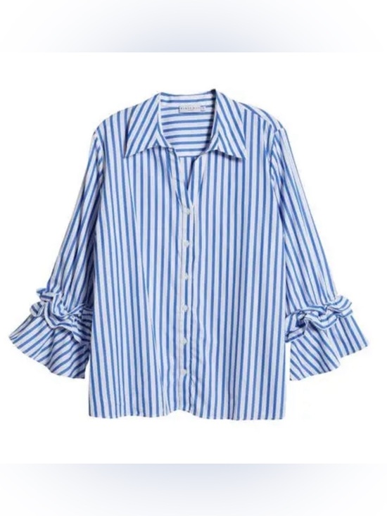 Harshman Tops - NWT Harshman Indigo Stripes Preppy Selina Nautical Cotton Blouse XS